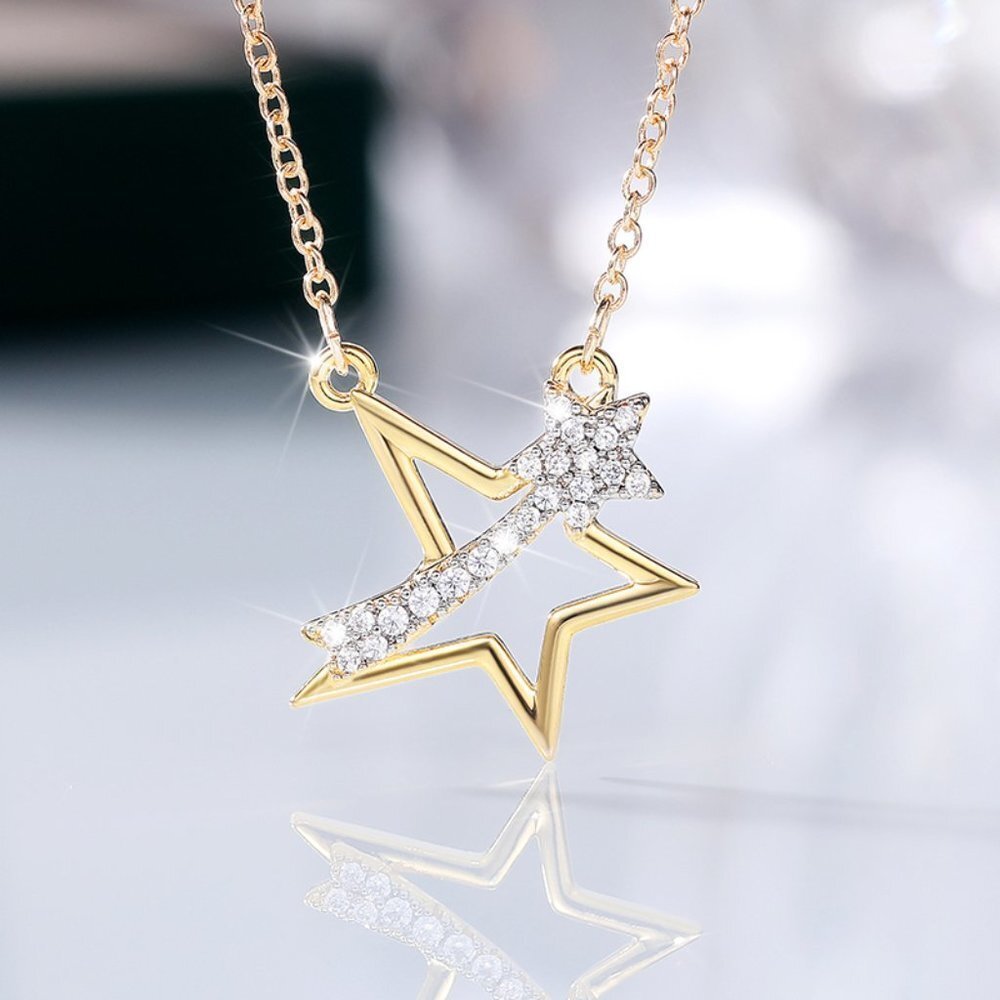 ⚡Crystal Clear Micro Pave Hollow 14K Gold Plated Star Pendant Necklace,MARR9009 - Picture 1 of 4